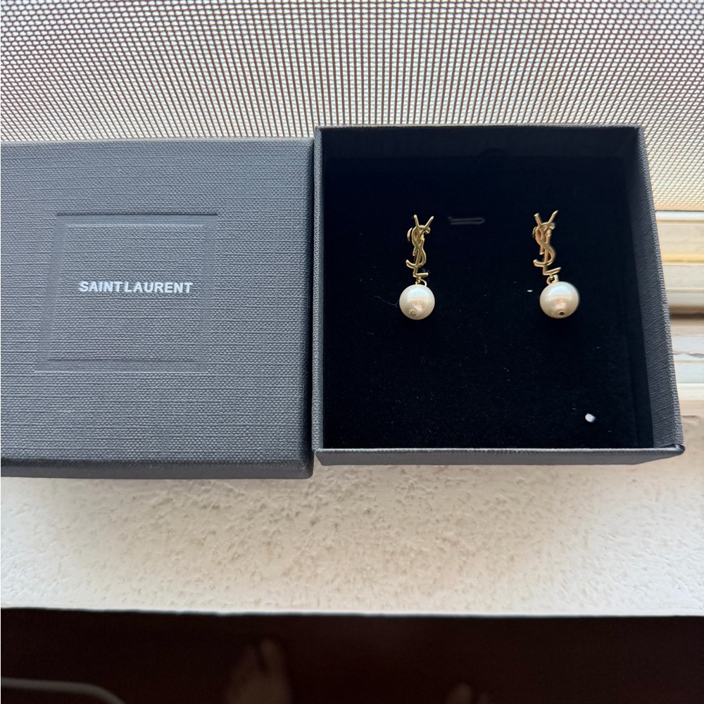 Saint Laurent Gold Earrings with Pearl Drops